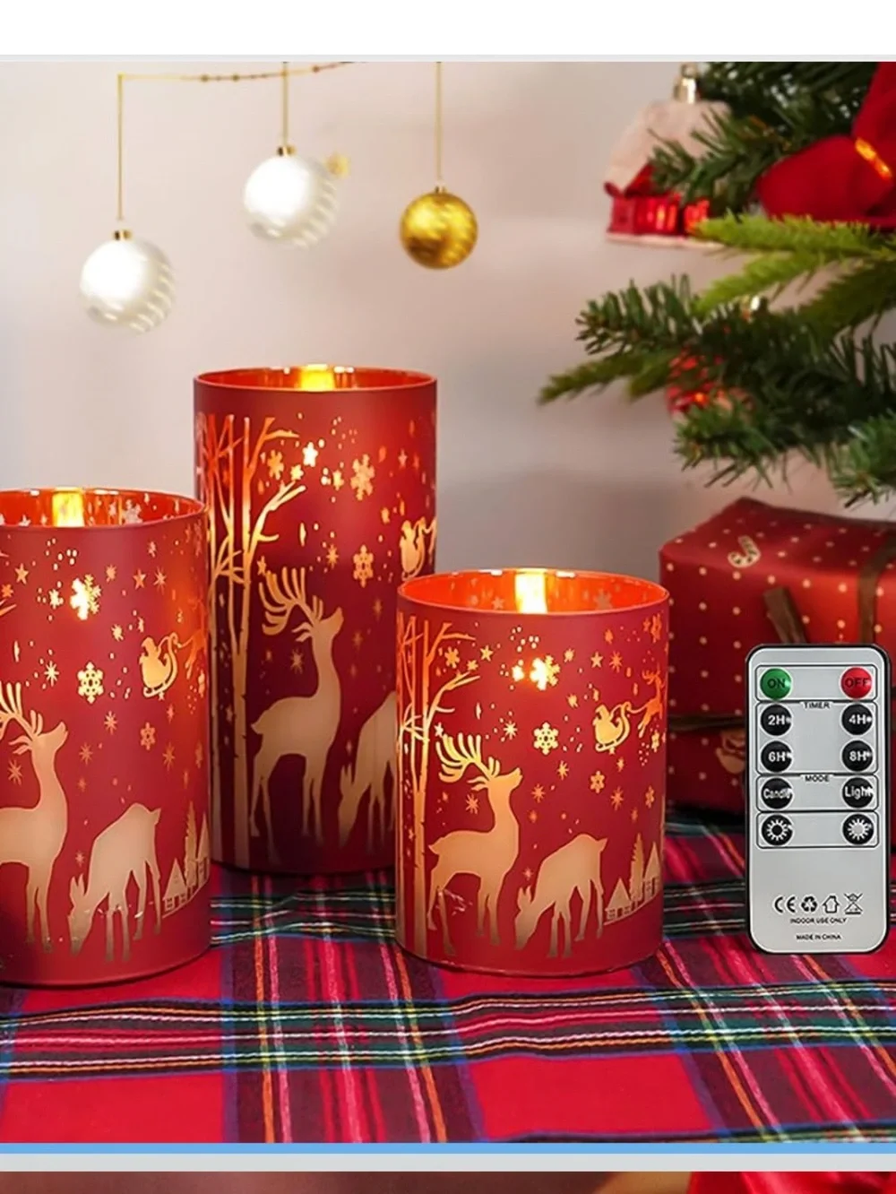 Red Holiday Reindeer LED Candle Votive Set